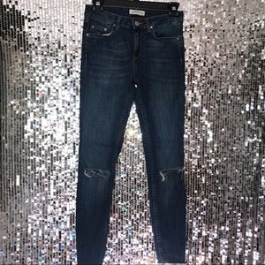 Zara Dark Wash Distressed Skinny Jeans